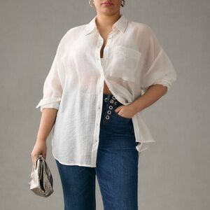 Anthropologie Maeve The Bennet Buttondown Shirt Sheer Slouchy White Size 3X Plus